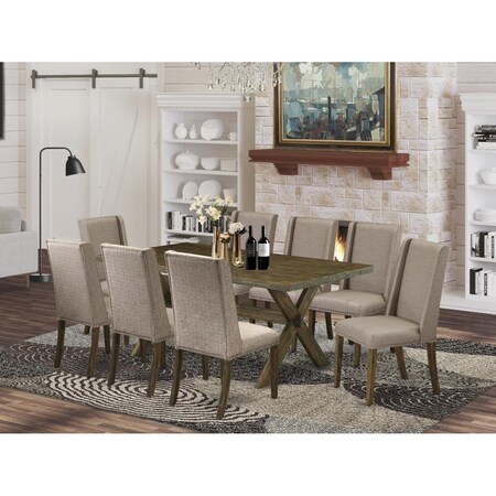 East West Furniture 9 Piece X-Style Dinette Set - Dark Khaki X777FL716-9